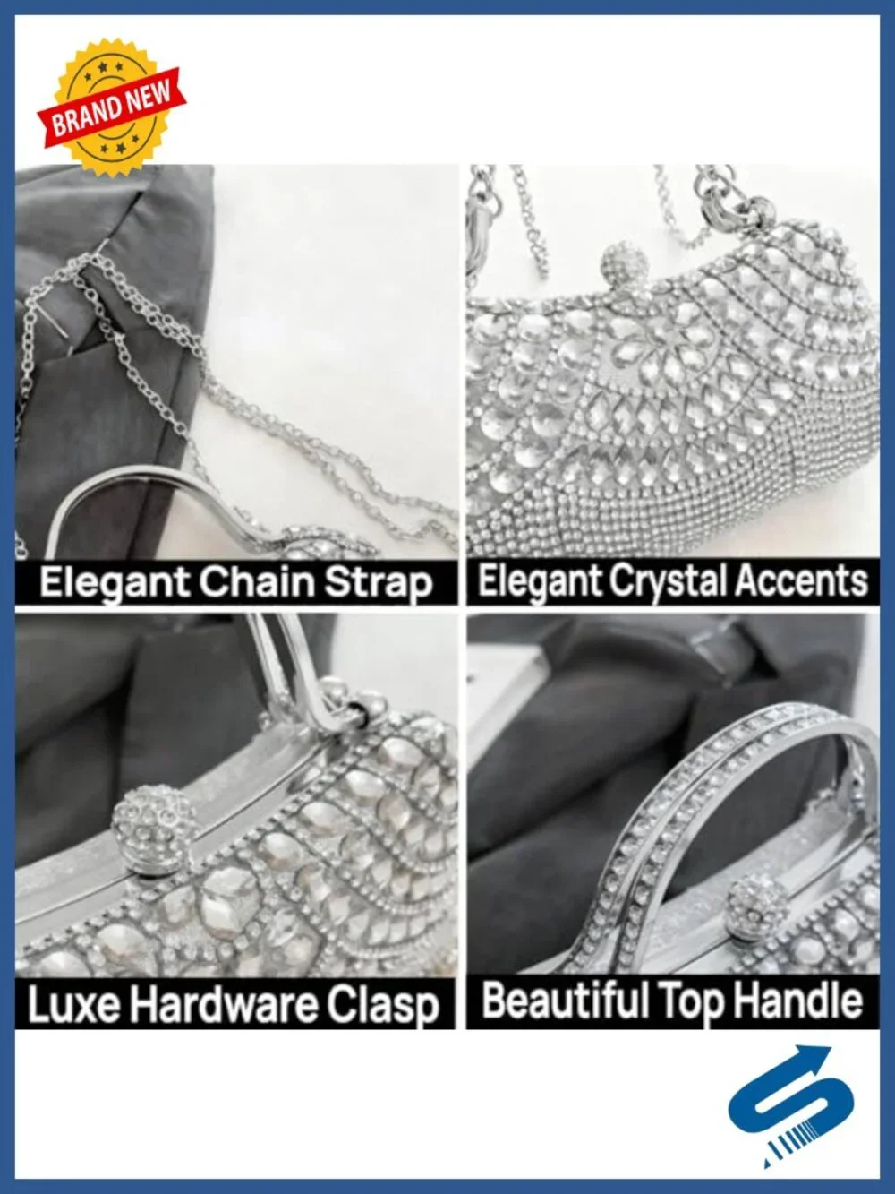 Rhinestone Fringe Clutch Evening Bag Sparkly Formal Purse with Chain Strap